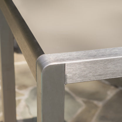 43' Outdoor Aluminum Frame Bar Table With Glass Table Top, Grey Finish