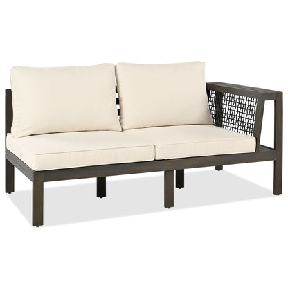 4 Pieces Outdoor Acacia Wood Sofa Set, Woven Mesh Armrests, L-Shaped Patio Furniture Sofa Set With Coffee Table, Outdoor