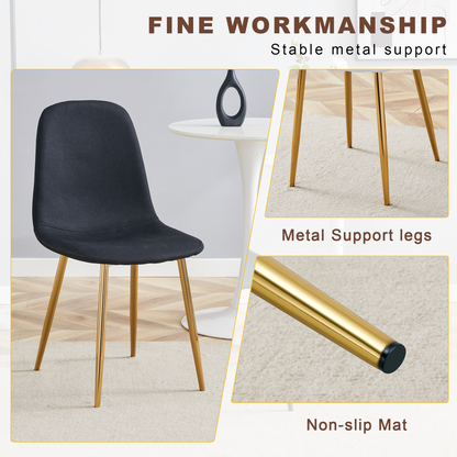 Table and Chair Set. Modern Multifunctional Lifting Platform, White Textured Sticker MDF Desktop, Gold Metal Legs. Paire