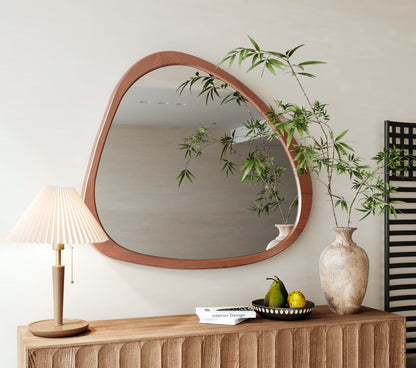 Solid Wood Mirror 45 Inch Asymmetrical Wall Mirror Wooden Framed Mirror Large Sized Dressing Mirror, for Living Room, Be