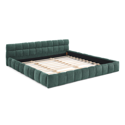 California King Size Upholstered Bed Frame With Thick Fabric, Chenille Fabric Grounded Queen Size Platform Bed With Head