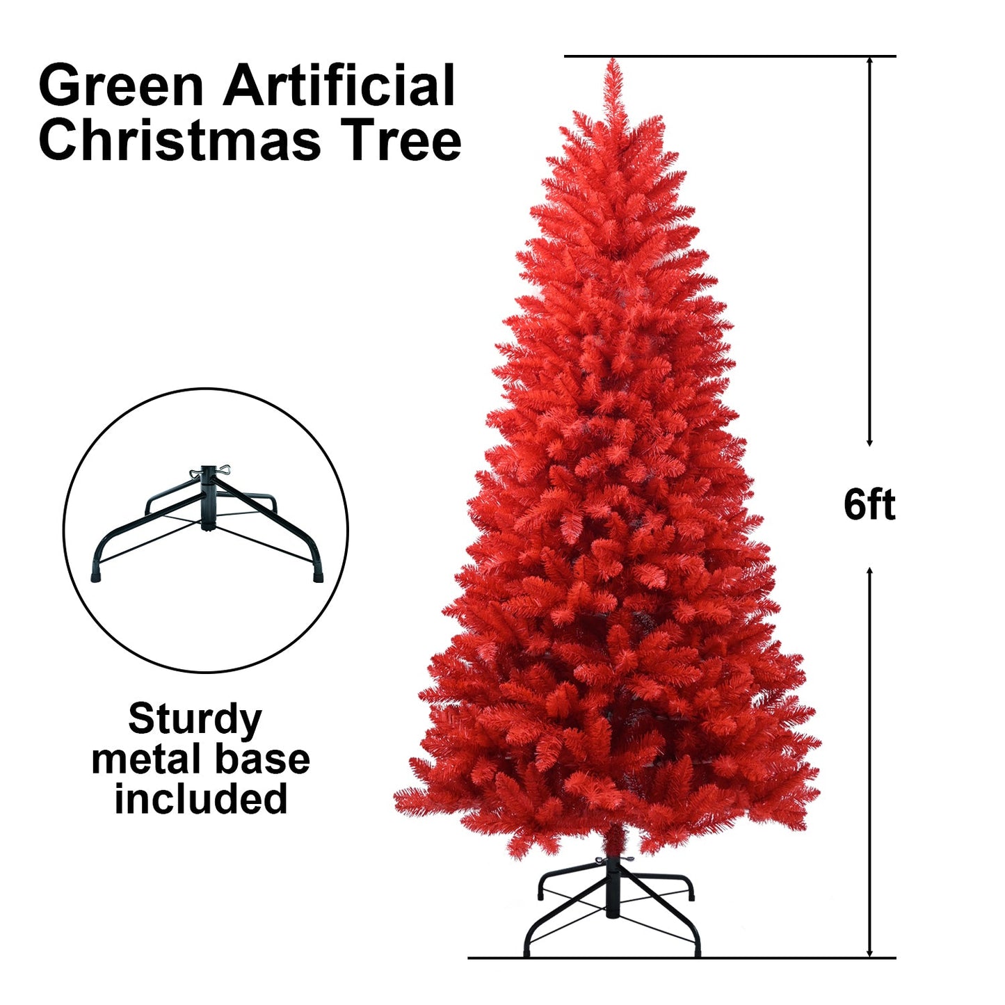 5FT Red Christmas Tree – Pure Red PVC Tree With 624 Tips, Hinged Branches for Easy Setup, Stable Metal Stand, Bold Holid