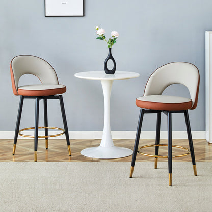 Modern Brown and Light Gray Spliced PU Upholstered Rotatable Bar Chair With Black Metal Legs for Dining Room and Kitchen