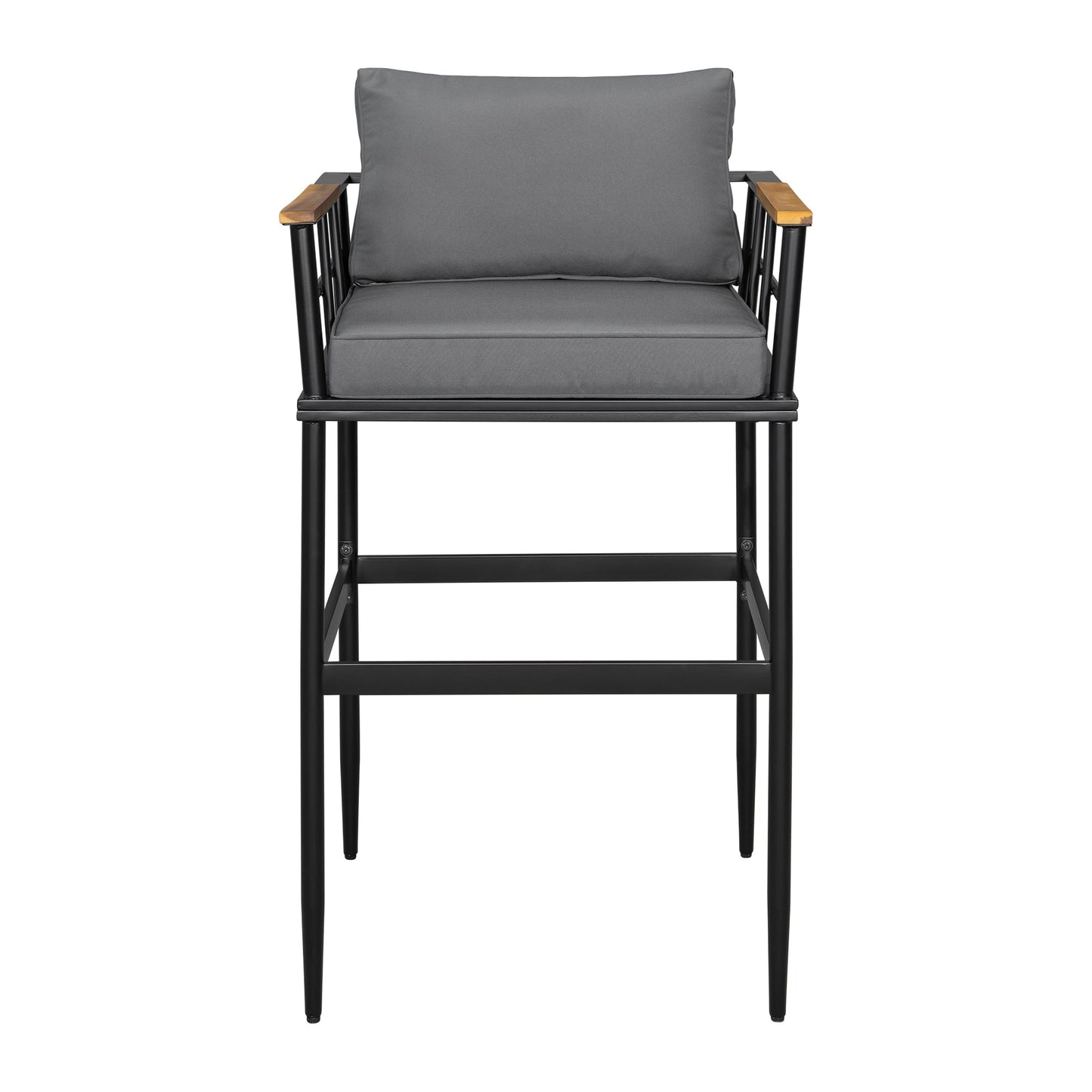 Iron Outdoor Dining Set With Acacia Wood Armrest Suitable for Patio, Balcony or Backyard