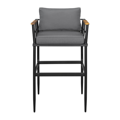 Iron Outdoor Dining Set With Acacia Wood Armrest Suitable for Patio, Balcony or Backyard