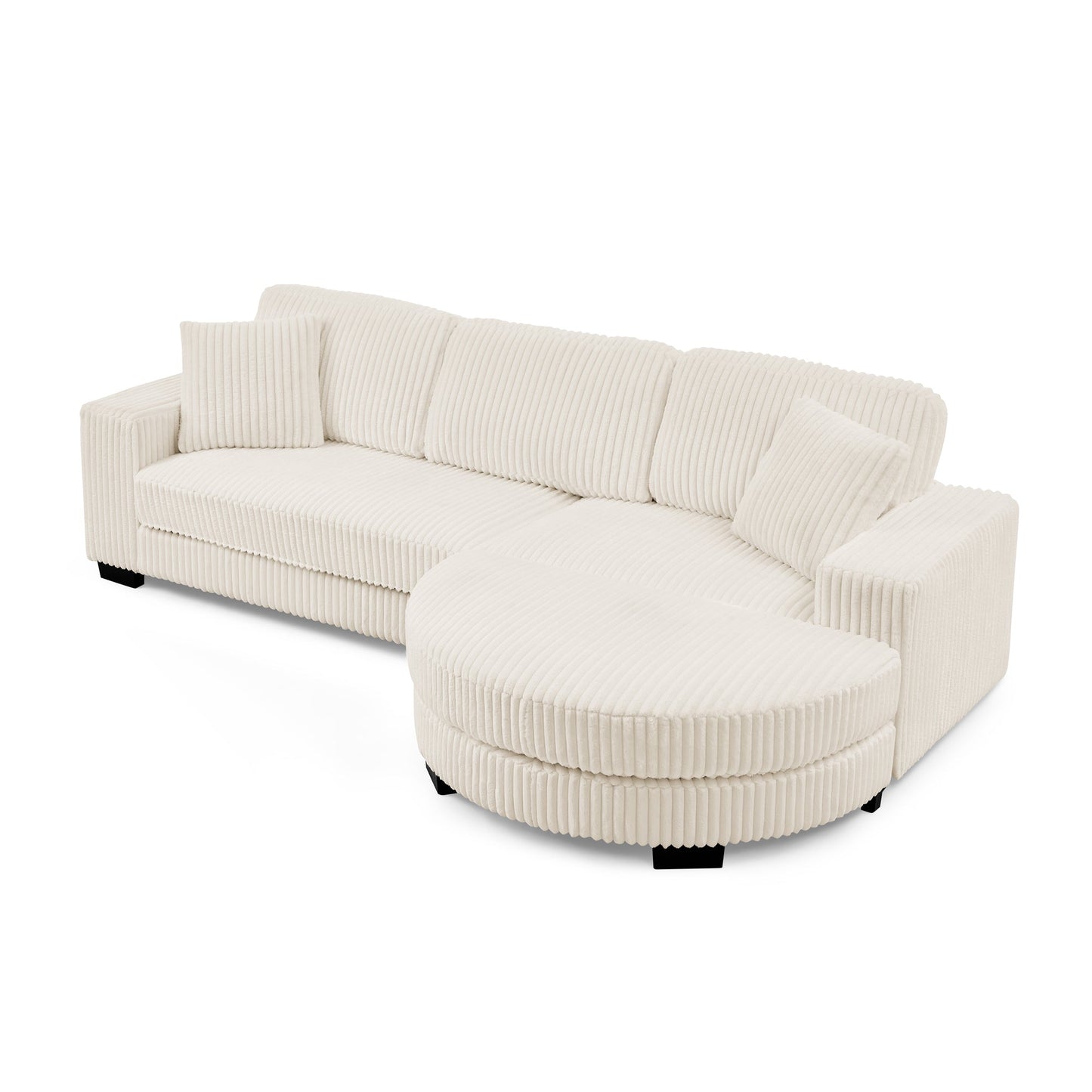 Corduroy Tufted Upholstered Sleeper Sectional Sofa, L-Shaped Modular Convertible Sofa ,The Arc-Shaped Footstool Can Be P