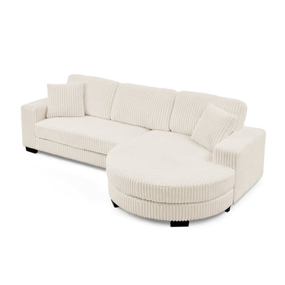 Corduroy Tufted Upholstered Sleeper Sectional Sofa, L-Shaped Modular Convertible Sofa ,The Arc-Shaped Footstool Can Be P