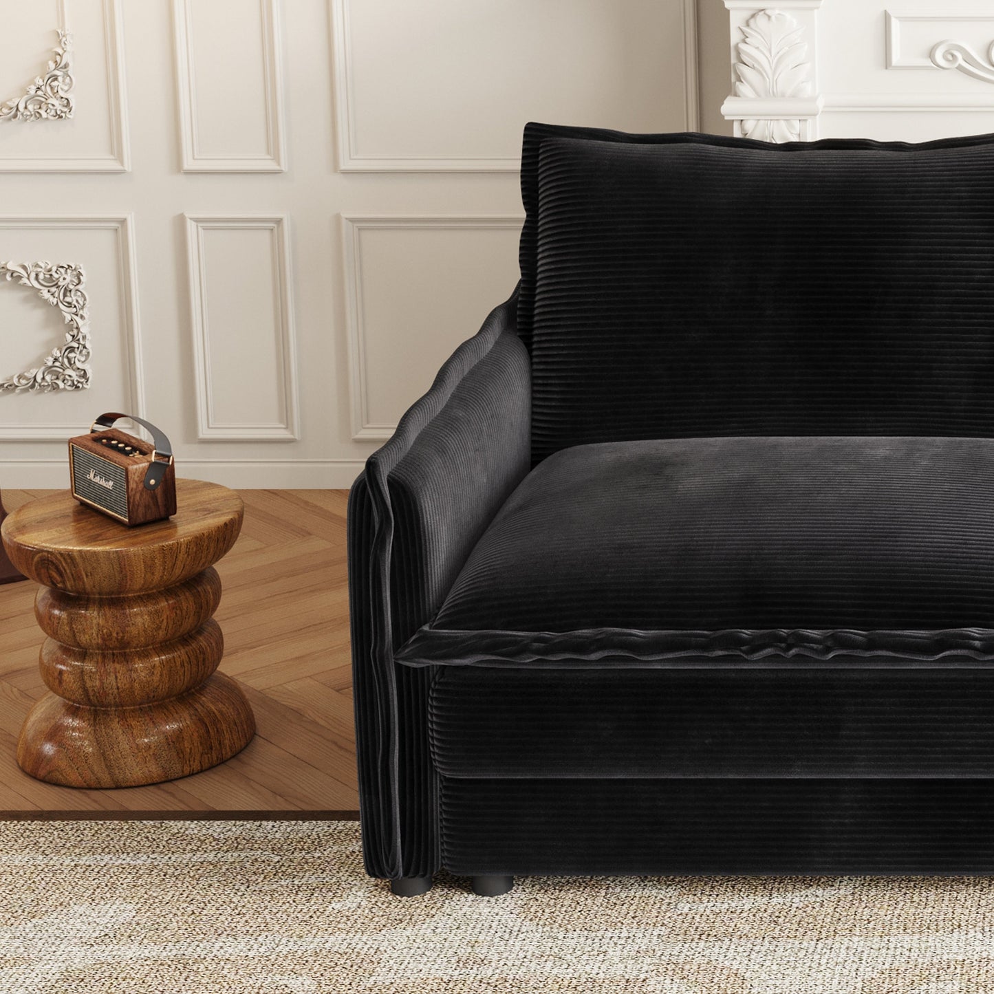 Corduroy Fabric 3-Seater Comfy Cloud Couch With 2 Movable Footrest for Living Room,Oversized Deep Seat U Shaped Couch Se