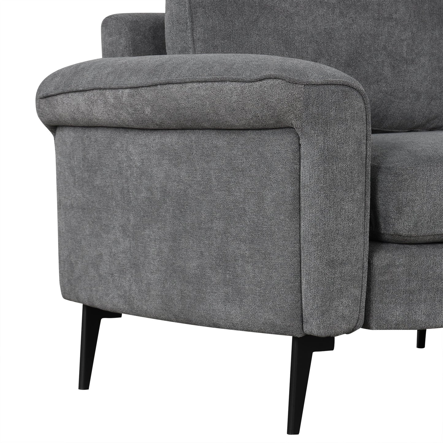 111' Upholstered 3-Seater Sofa Curved Sofa Couch With Two Printed Pillows for Living Room, Dark Gray