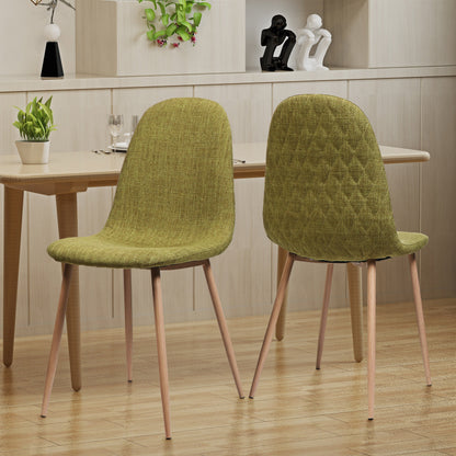 Elegant Dining Chair Set of 2 With Green Fabric and Light Walnut Finish