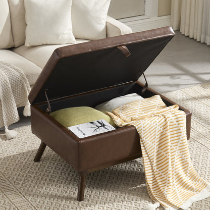 Mid-Century Modern Square Coffee Table Storage Bench, Assembled, Suitable for Living Room, Entryway and Family Room, Use