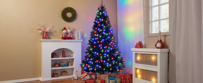 6FT Pre-Lit Black Artificial Hinged Christmas Tree, Holiday Spruce Xmas Tree With 920 Branch Tips and 280 Color LED Chan