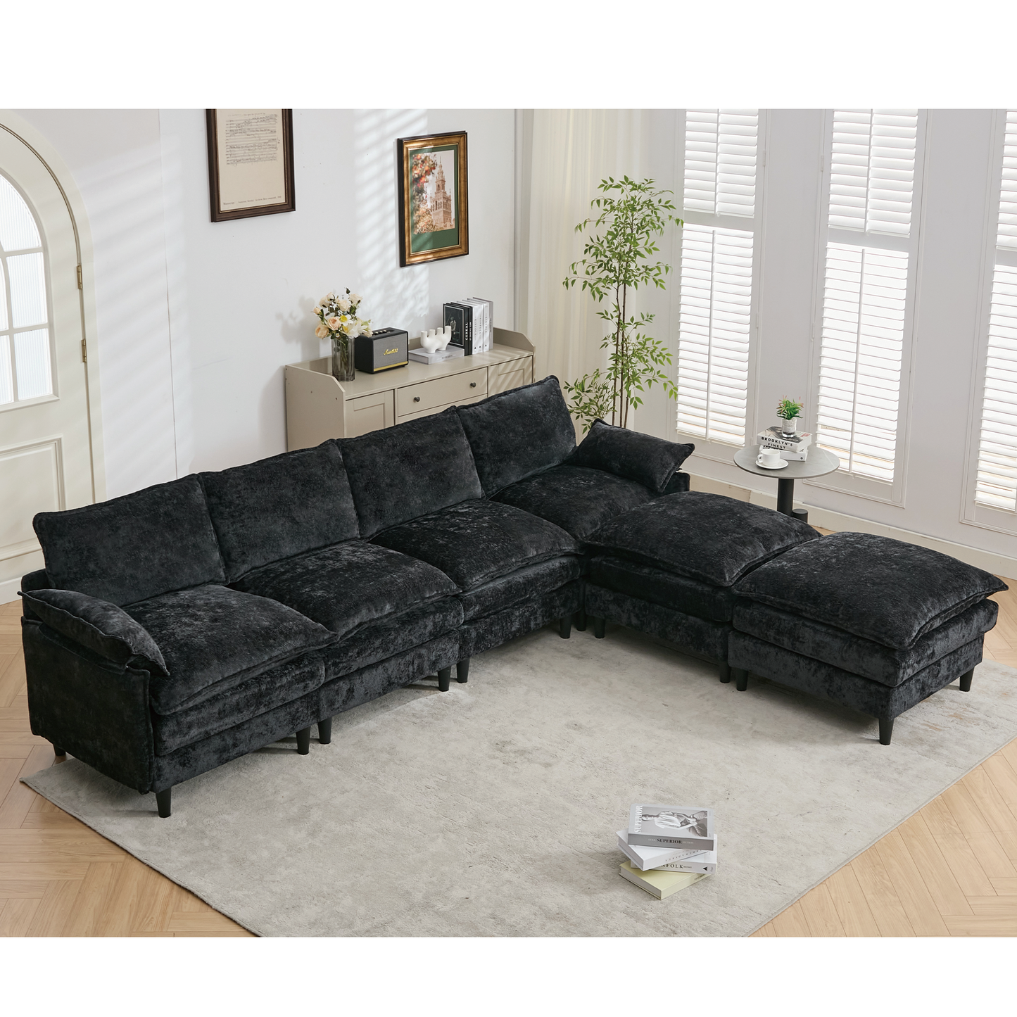 Modular Sofa,U Shaped Cloud Couch Comfy Set ,6-Seater, 2 Armrest Pillows,Convertible Sectional  Couch, Living Room,Apart