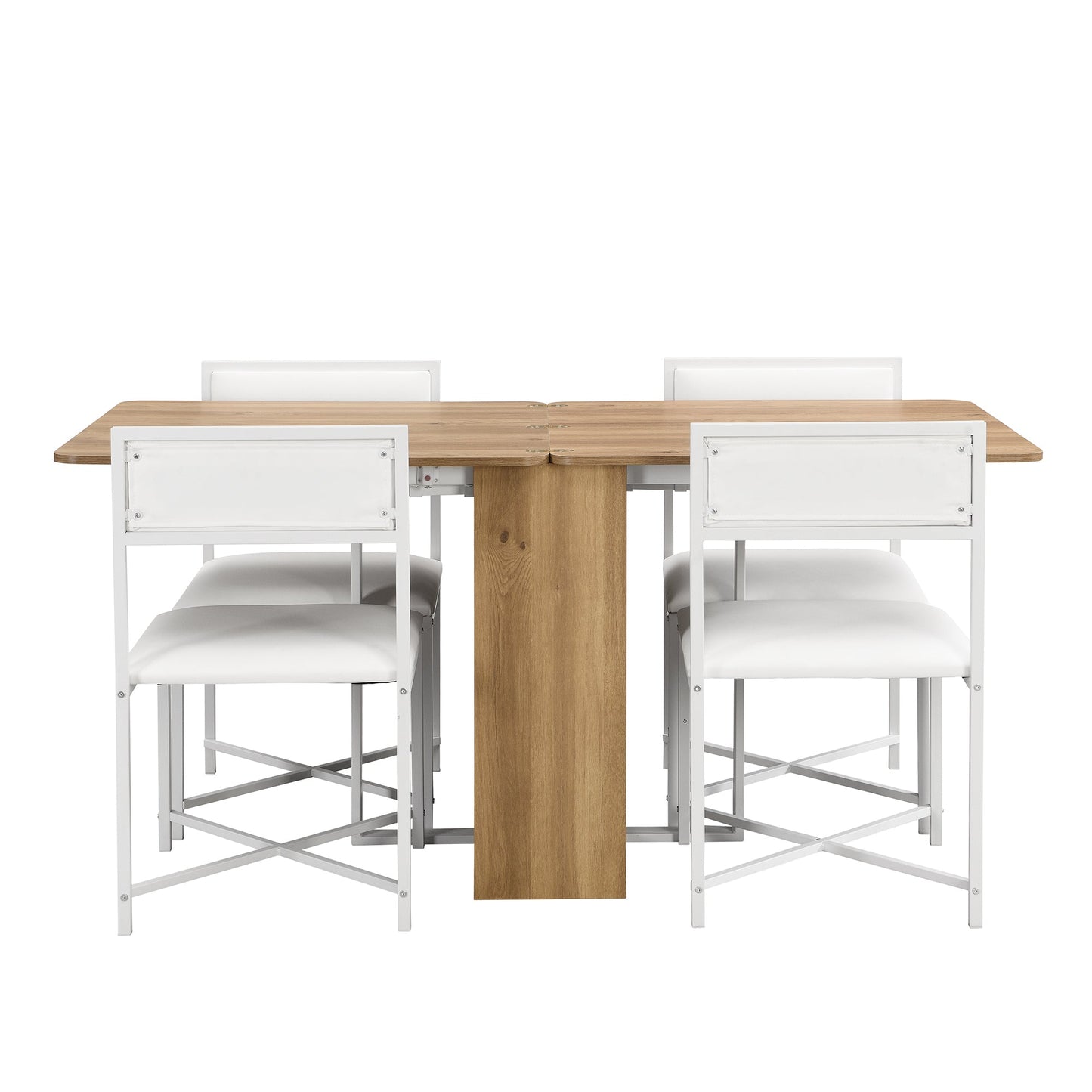 Modern Compact 63inch 5-Piece Extendable Dining Table Set, Foldable Square Kitchen Table Set With Storage Rack and 4 PU