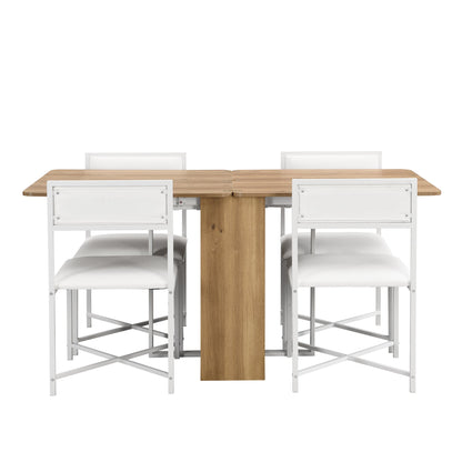 Modern Compact 63inch 5-Piece Extendable Dining Table Set, Foldable Square Kitchen Table Set With Storage Rack and 4 PU