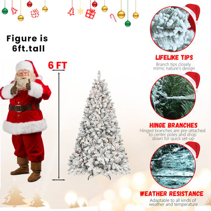 8FT Flocked Christmas Tree With 700 UL Lights and 54 Natural Pine Cones – Snowy PVC Tips, 1754 Tips, Hinged Structure, S