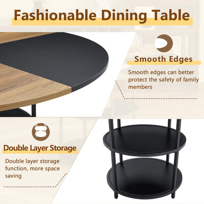 Table and Chair set.A 47.3-Inch Diameter Modern Splicing Circular Dining Table - Double-Layer storage.Paired With 4 Blac