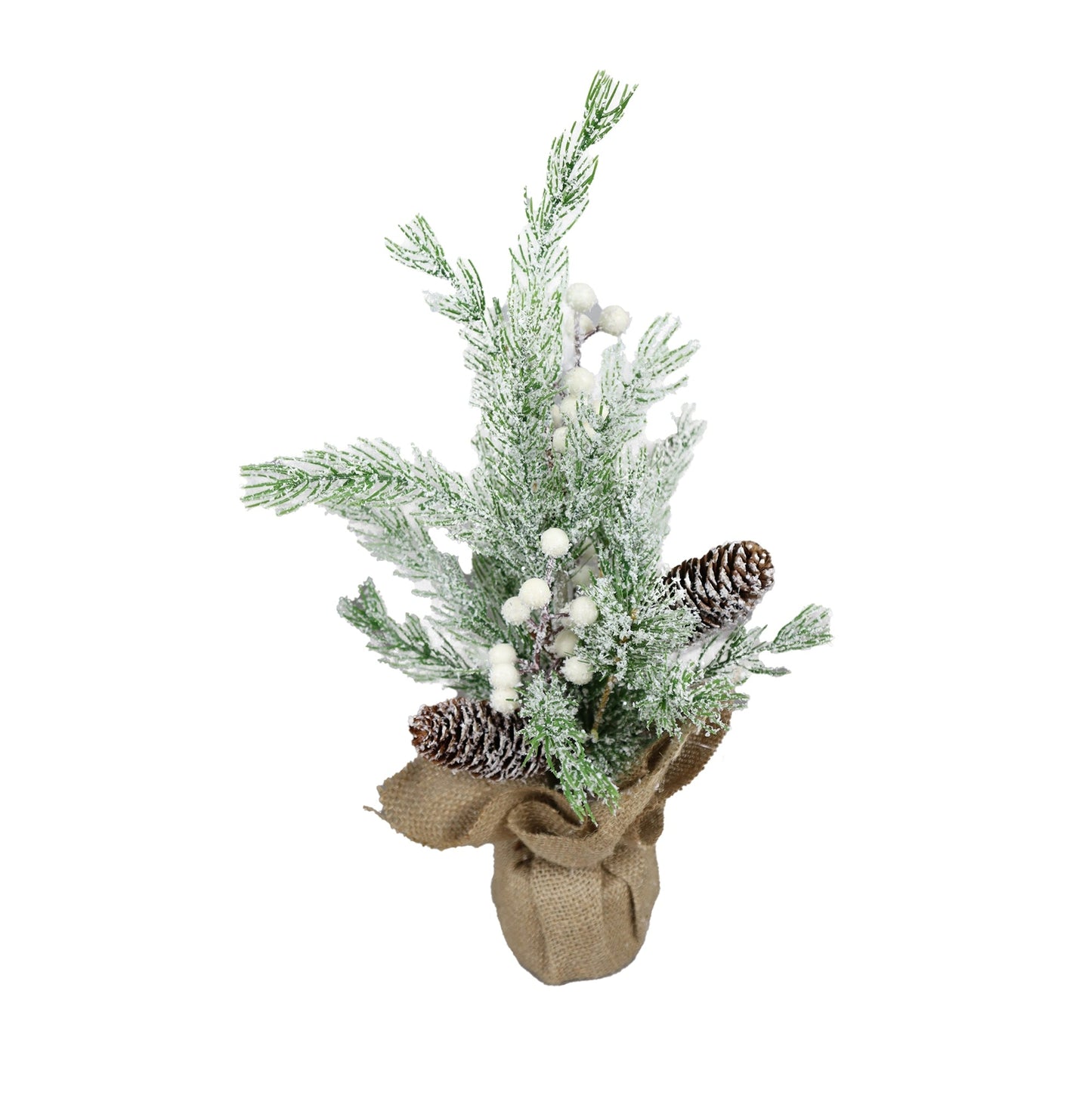 Set of 2, 15''H Frosted Artificial Trees With Pinecones and Faux Berry Accents, Festive Tabletop Decor, for Seasonal Cen