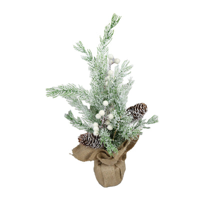 Set of 2, 15''H Frosted Artificial Trees With Pinecones and Faux Berry Accents, Festive Tabletop Decor, for Seasonal Cen
