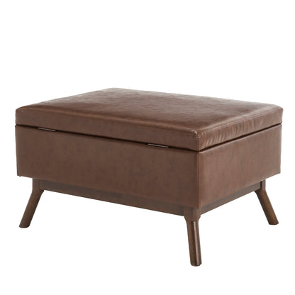 Mid-Century Modern Square Coffee Table Storage Bench, Assembled, Suitable for Living Room, Entryway and Family Room, Use