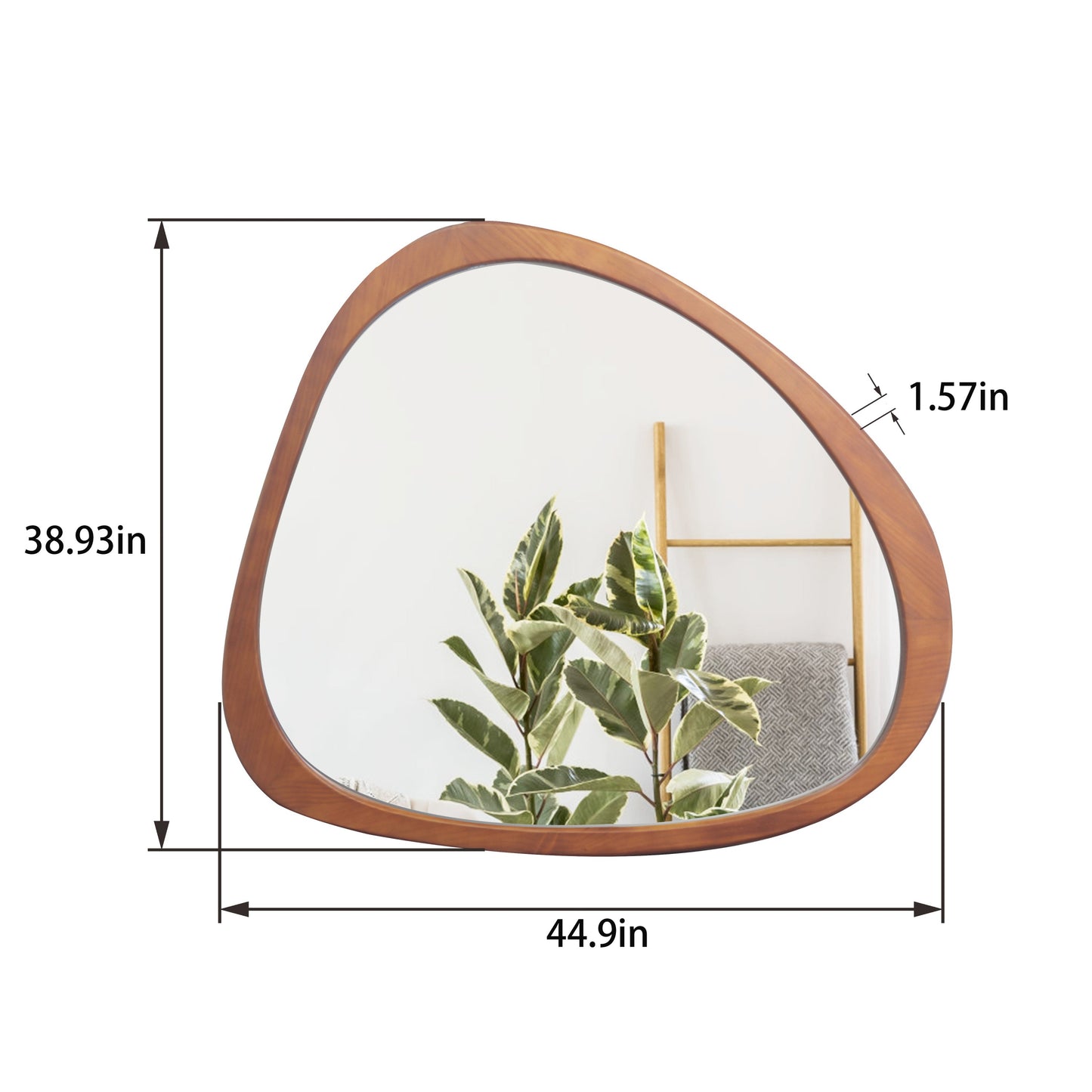 Solid Wood Mirror 45 Inch Asymmetrical Wall Mirror Wooden Framed Mirror Large Sized Dressing Mirror, for Living Room, Be