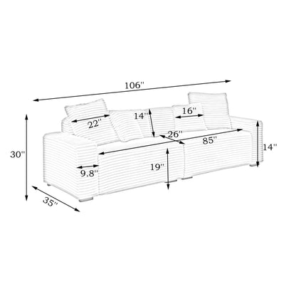 104.72-Inch 4-Seat Large Sofa With 4 Throw Pillows, Living Room Sofa in Black Corduroy Fabric Comfort