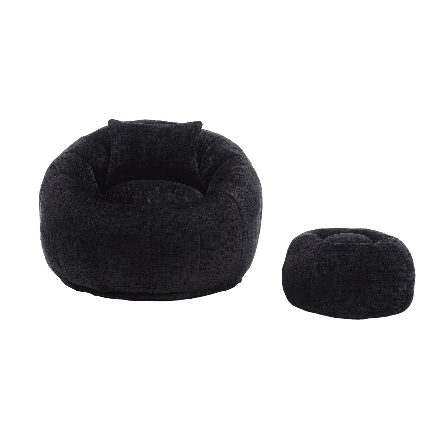 Modern Extra Large Round Bean Bag Chair With Footrest for Living Room, Chenille Fabric Lazy Sofa With Pillow for Adults,