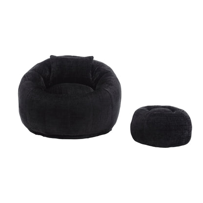 Modern Extra Large Round Bean Bag Chair With Footrest for Living Room, Chenille Fabric Lazy Sofa With Pillow for Adults,