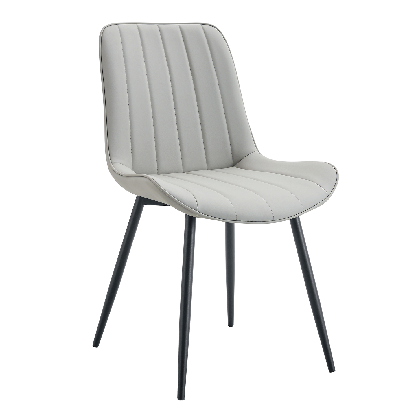 Ergonomic PU Leather Dining Chair Set With Extended Seat Cushion, Metal Legs, Black/Gray