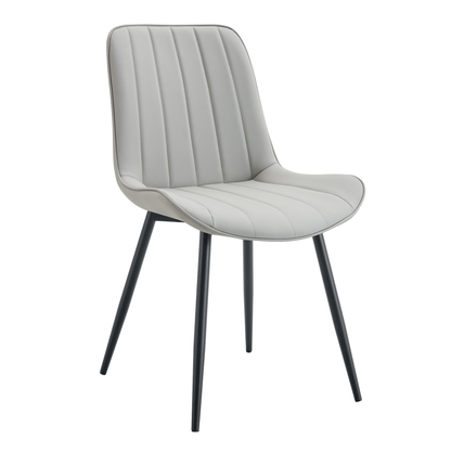 Ergonomic PU Leather Dining Chair Set With Extended Seat Cushion, Metal Legs, Black/Gray