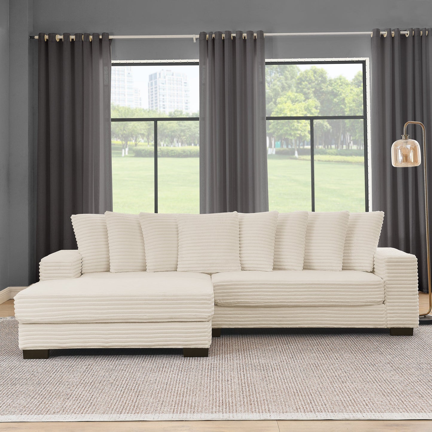 Corduroy Tufted Upholstered Sleeper Sectional Sofa, L-Shaped Modular Convertible Sofa , Can Freely Change the Position O