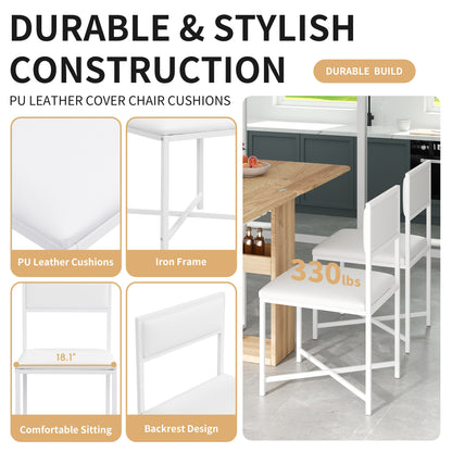 Modern Compact 63inch 5-Piece Extendable Dining Table Set, Foldable Square Kitchen Table Set With Storage Rack and 4 PU