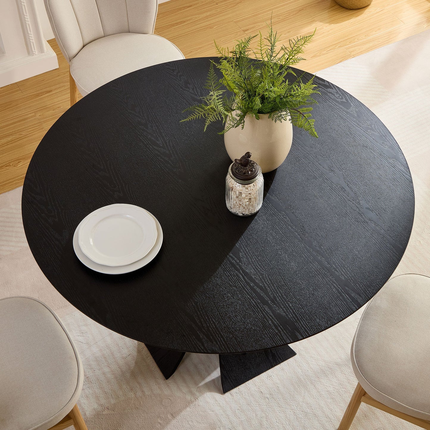 47.24'' Round Modern Style MDF Wood Dining Table in Black Suitable for Kitchen, Living Room, Cafe, Milk Tea Shop