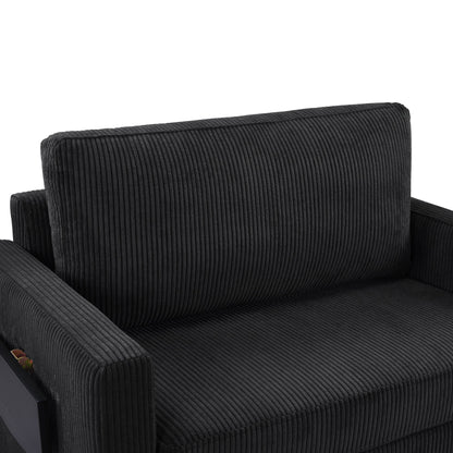 Twin Size Sofa Bed 47.2' Sleeper Sofa Loveseat With Foldable Mattress, Side Table, Storage Pocket, USB Ports, Black Cord