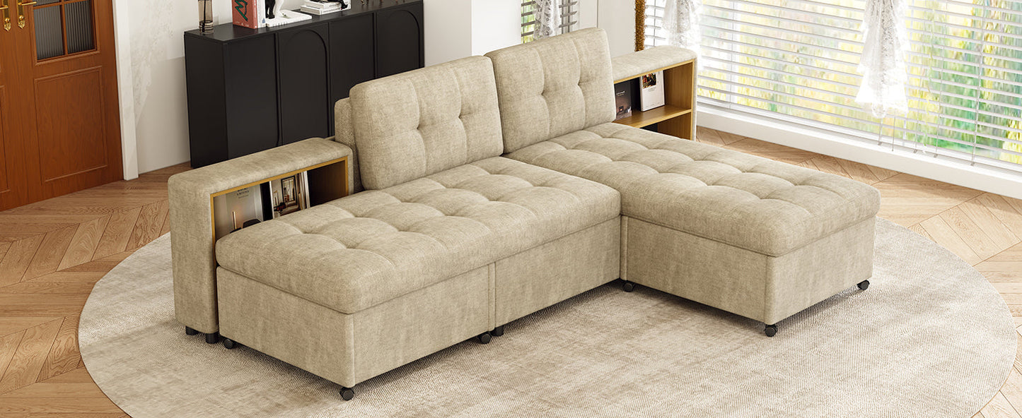121.2' Versatile Sofa Bed Modular Sofa  Free-Combined Sofa With Two Storage Racks,  Brown