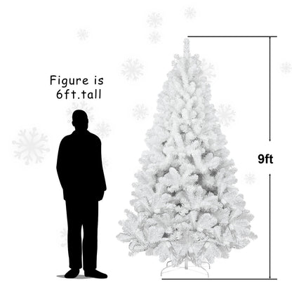 7ft White Christmas Tree With Memory Wire, 1064 Tips Hinged Artificial PVC Tree, Easy Assembly Holiday Xmas Tree for Ind