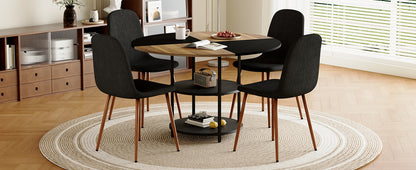 Table and Chair set.A 47.3-Inch Diameter Modern Splicing Circular Dining Table - Double-Layer storage.Paired With 4 Blac