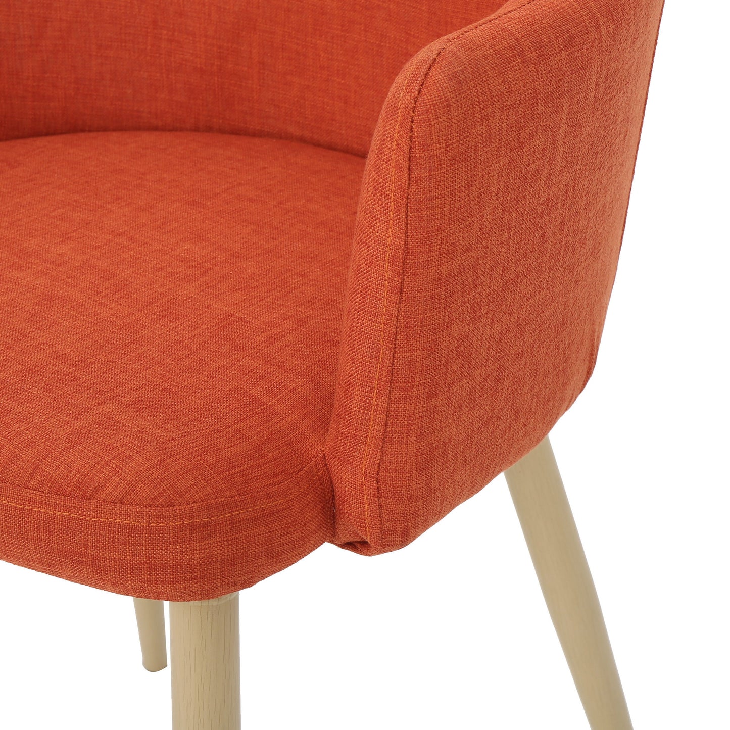 Mid Century Modern Fabric Upholstered Dining Chairs Armchairs in Muted Orange With Light Walnut Finish