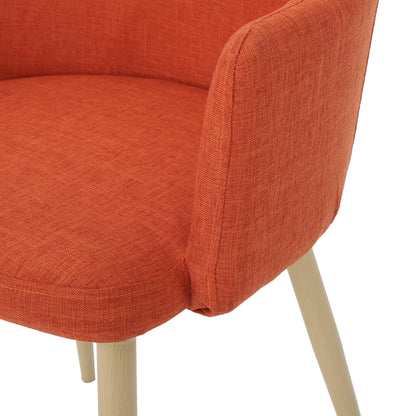 Mid Century Modern Fabric Upholstered Dining Chairs Armchairs in Muted Orange With Light Walnut Finish