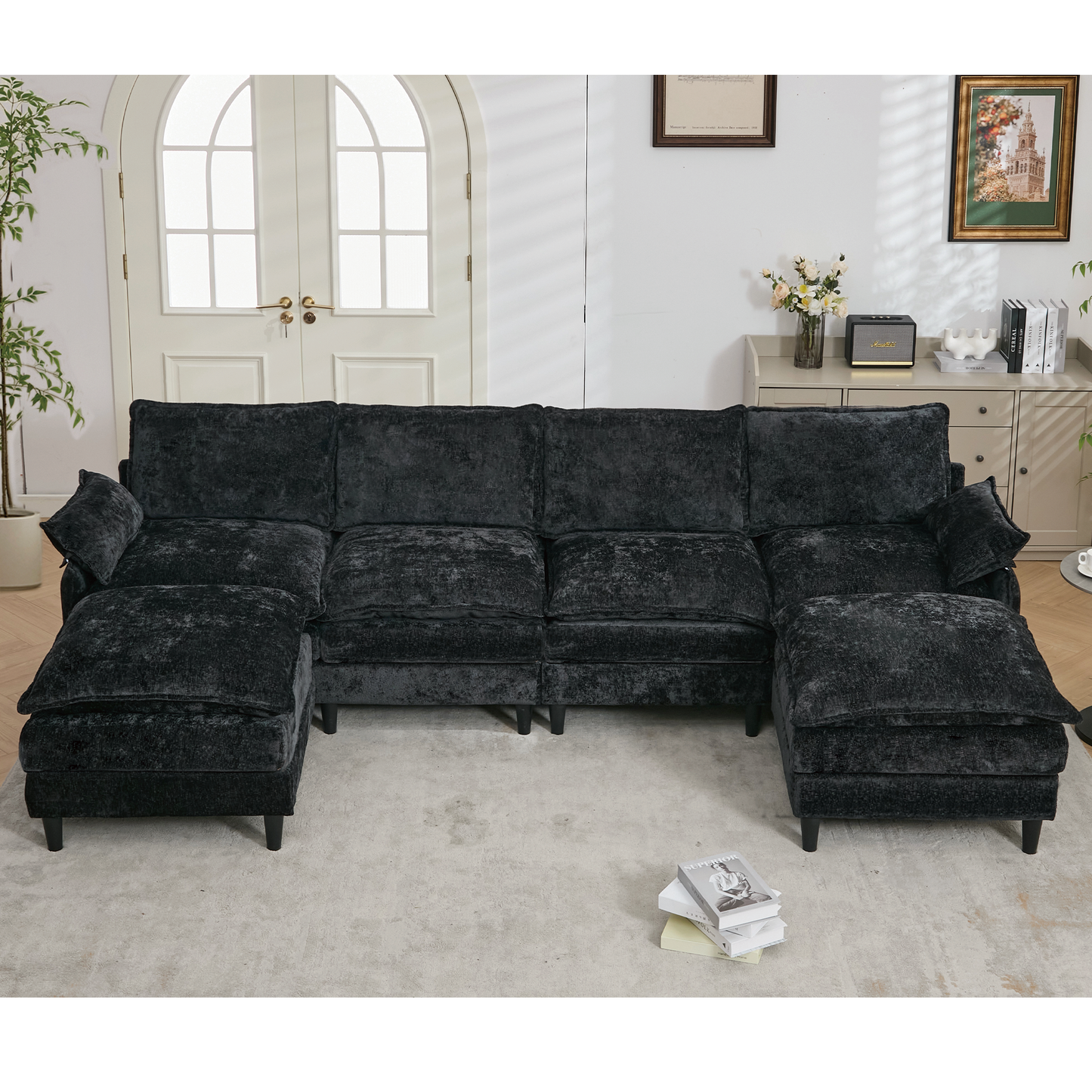 Modular Sofa,U Shaped Cloud Couch Comfy Set ,6-Seater, 2 Armrest Pillows,Convertible Sectional  Couch, Living Room,Apart