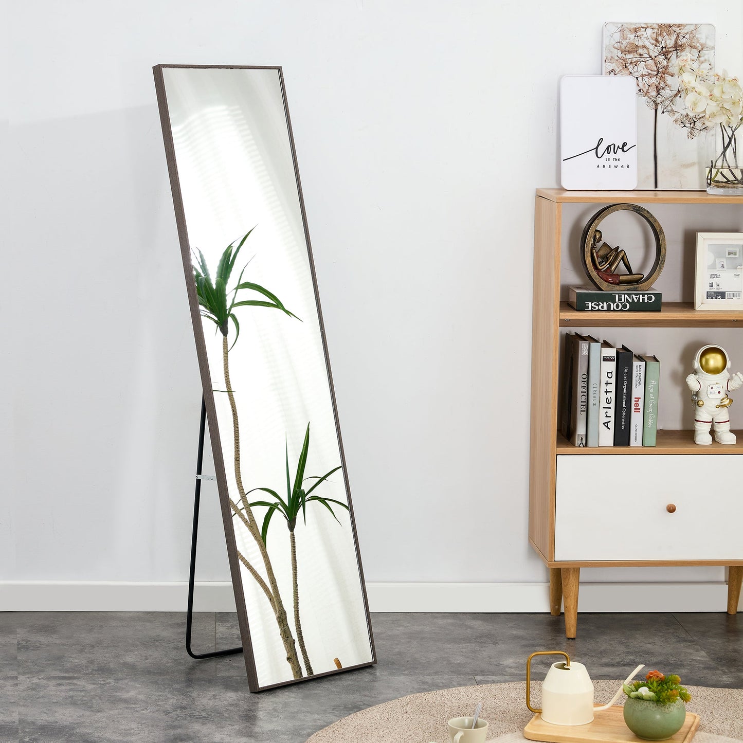 3rd Generation Gray Solid Wood Frame Full Length Mirror, Dressing Mirror, Bedroom Porch, Decorative Mirror, Clothing Sto