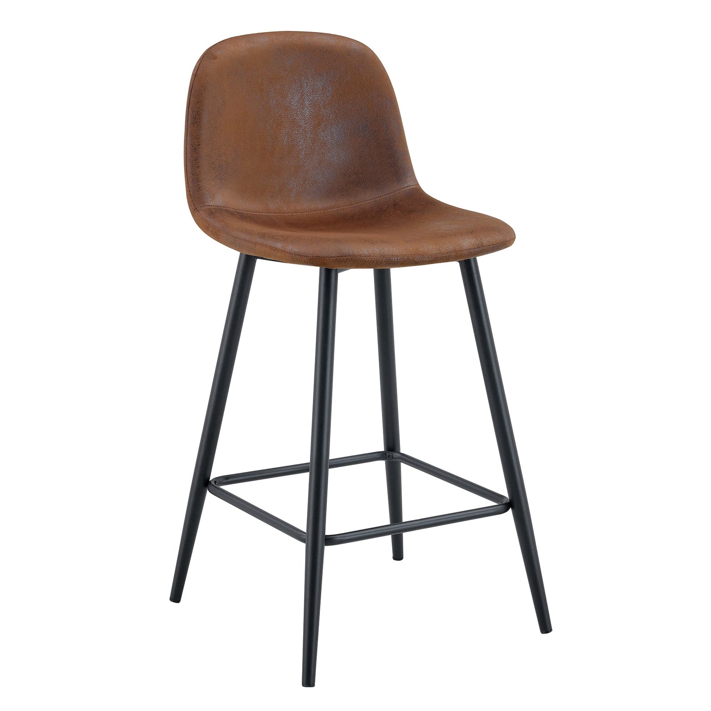 Brown Techno-Fabric Bar Chair Set - Two Pieces, Rounded Backrest, Black Metal Legs, Multiple Colors