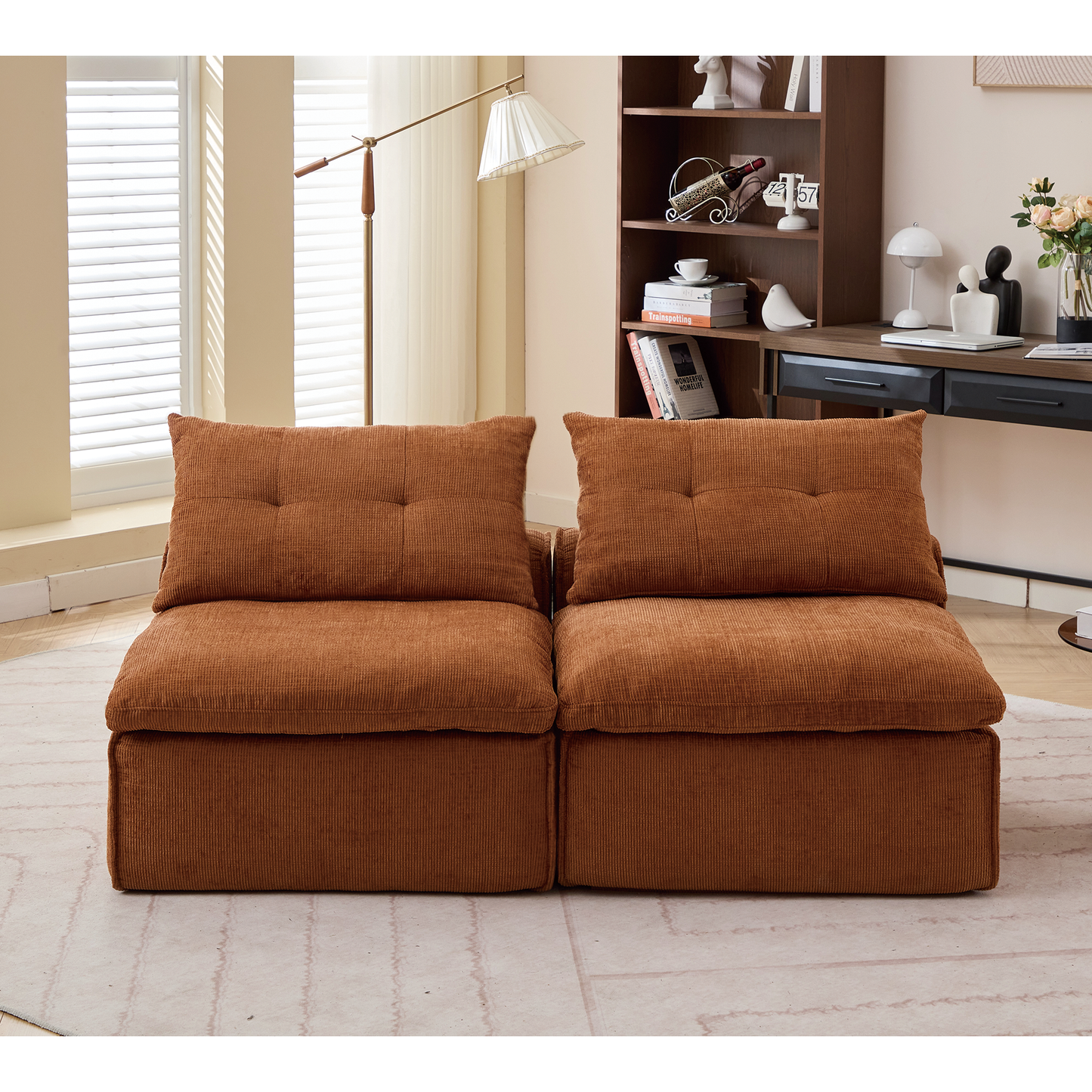 Modular Sofa,No Armrests,At Will DIY,Soft Chenille Fabric,Neck Pillow-Back Lounge Sofa Chair,Reading Nook, or Apartment