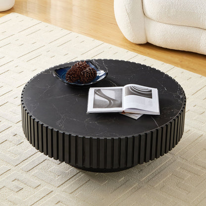 35.43'' Nesting Round Sintered Stone Tabletop Modern Drum Coffee Table Luxury Circle Coffee Table for Apartment BLACK