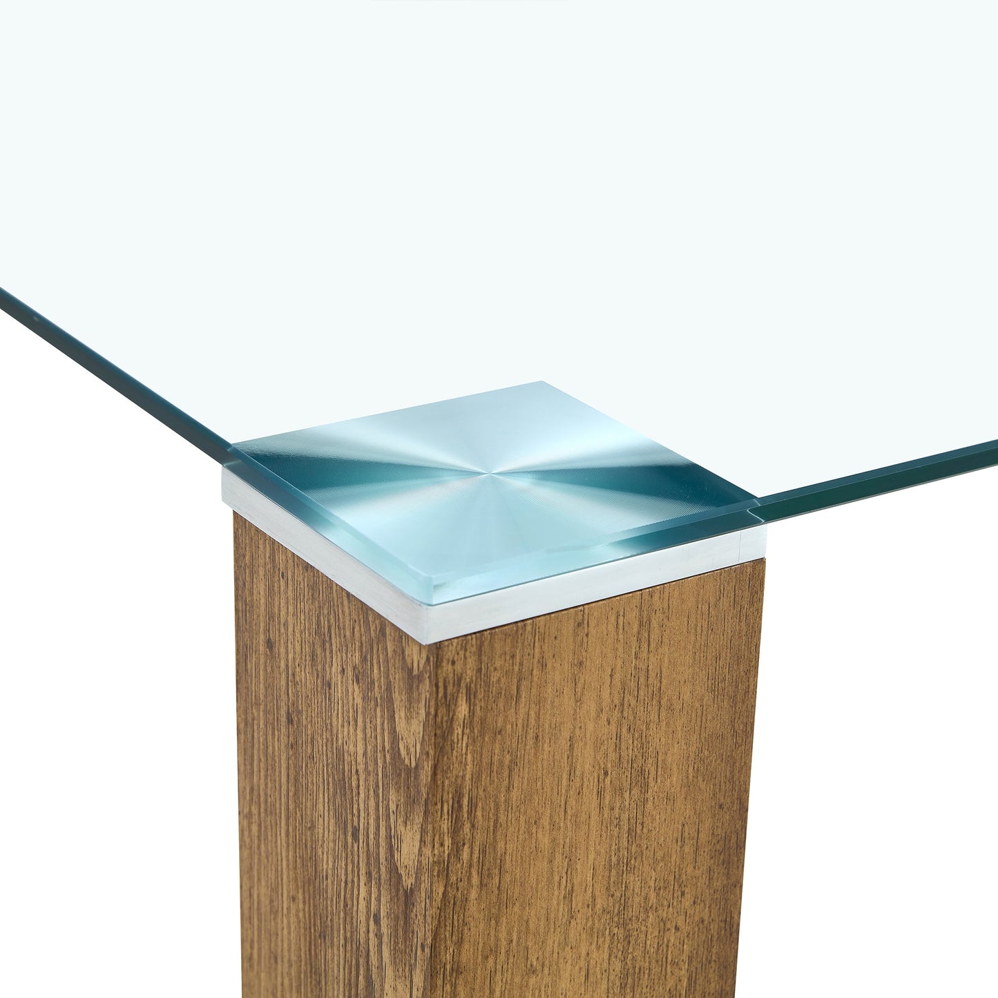 A 49.6 * 30 Inch Transparent Tempered Glass Dining Table With Rectangular Wood Color MDF Wood Grain Legs, Combining Simp