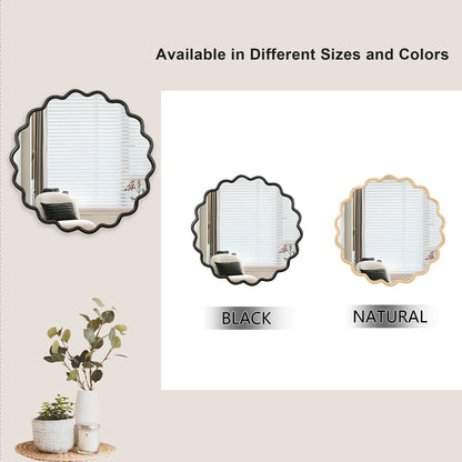 Solid Wood Wavy Mirror-Black Mirror Wall Decor 31' X 31' Modern Mirror Wall Decor for Bathroom, Bedroom, Living Room, Di