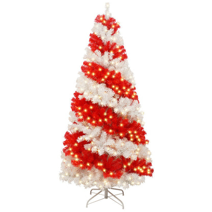 6ft Artificial Christmas Tree With 300 LED Lights and 900 Bendable Branches, Candy Cane Christmas Tree Holiday Decoratio