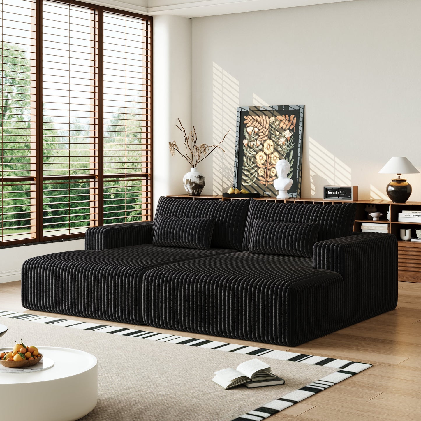 102' Oversized Sectional Lounge Chaise,No Assembly Required,Cloud Plush Loveseat With Reclining Sofa Bed,Fluffy Modern S