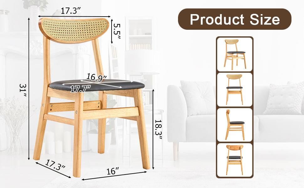 4 the Stylish and Durable Solid Wood Dining Chair, Small Curved Back, PU Cushion, and Beautiful Shape Match Perfectly Wi