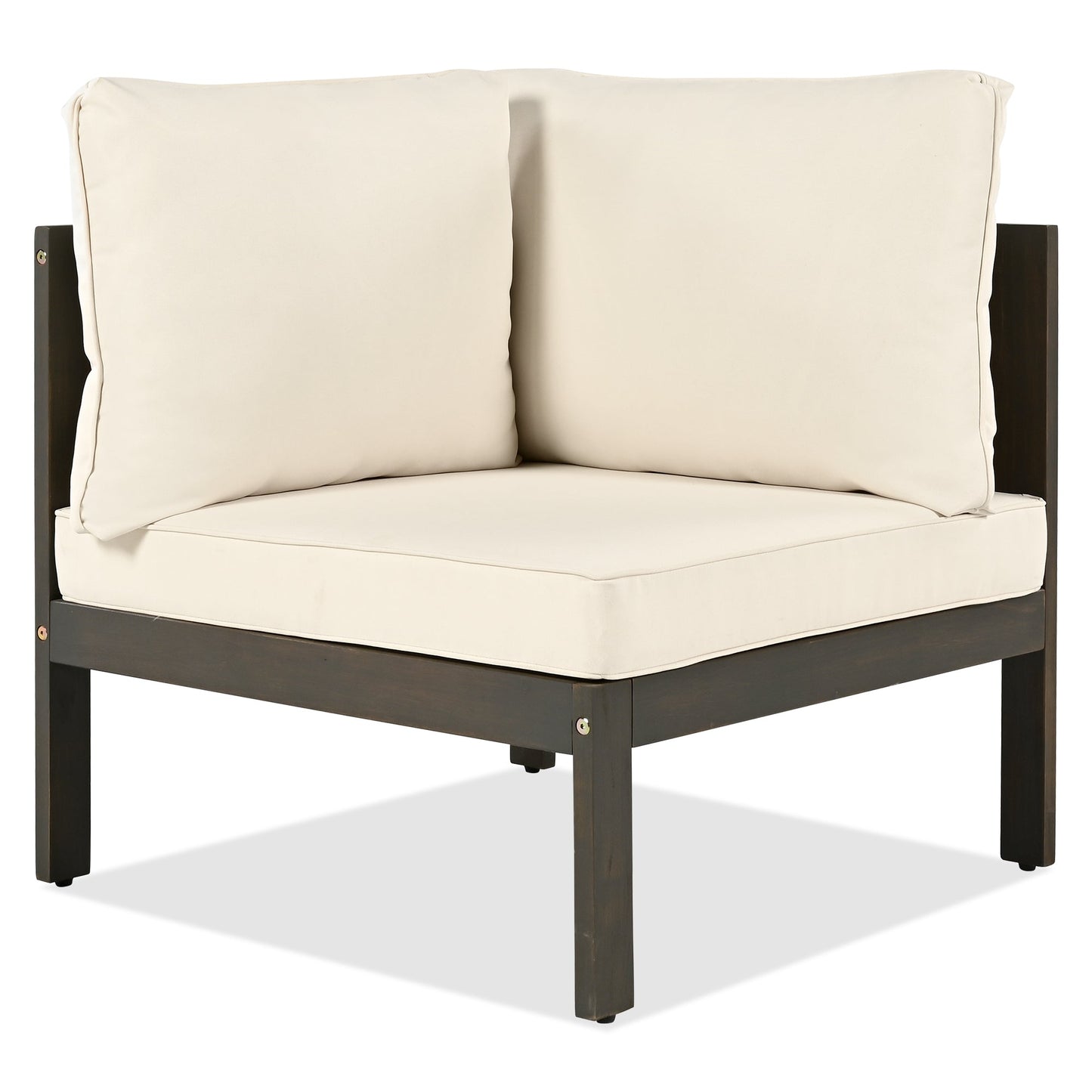 4 Pieces Outdoor Acacia Wood Sofa Set, Woven Mesh Armrests, L-Shaped Patio Furniture Sofa Set With Coffee Table, Outdoor